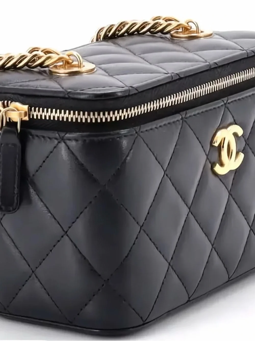 Chanel 2022 Black Quilted Lambskin Long Vanity Case Gold Hardware Crossbody Bag